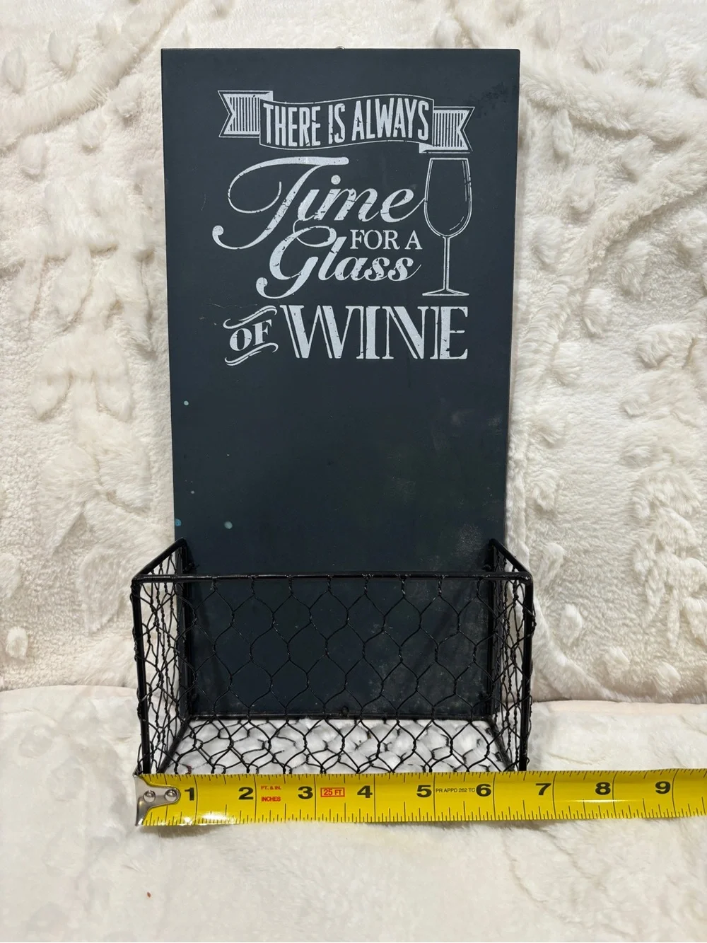 Farmhouse Wine Wall Decor with Wire Basket | Kitchen Bar Organizer